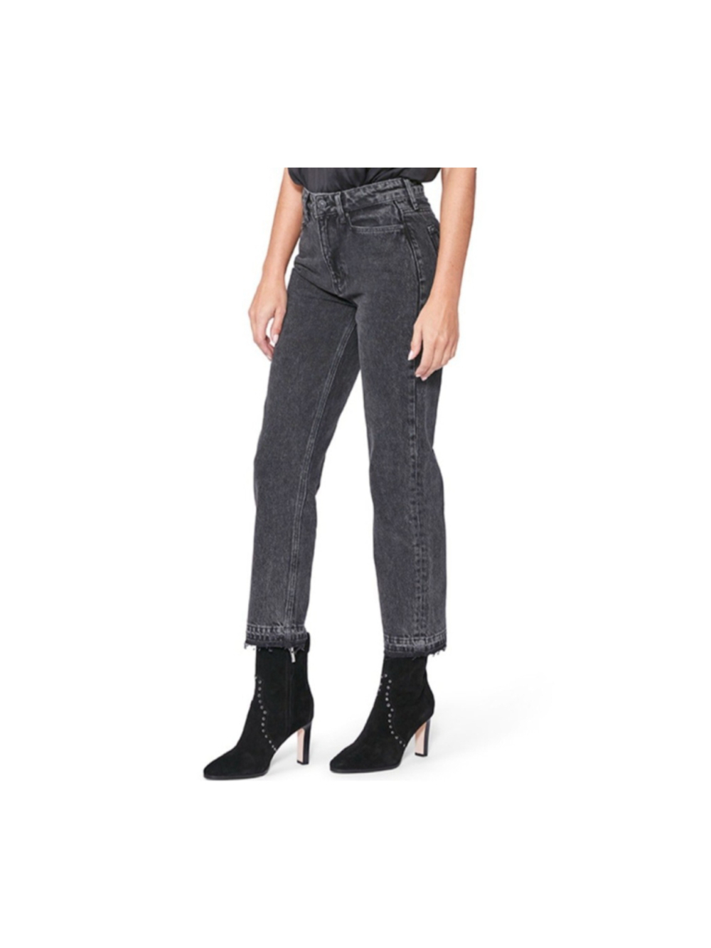 PAIGE SARAH Straight Ankle Jeans Gray Dark Wash Fray Zip-Fly High-Rise Women 28